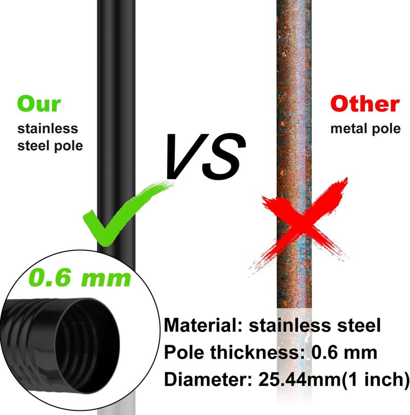evertoco Heavy Duty T304 Stainless Steel Flag Pole Kit – 6FT Thickened Black Flagpole with 180° Adjustable Bracket & Aluminum Alloy Rings, Windproof & Rustproof for Residential/Commercial Use - Image 3